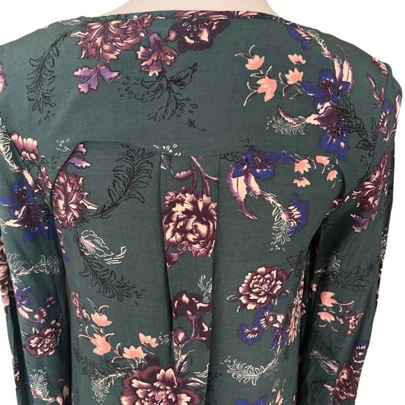 Free People Heartbeat Long Bell Sleeved Emerald Green Floral Tunic‎ Size XS Boho - Picture 11 of 16